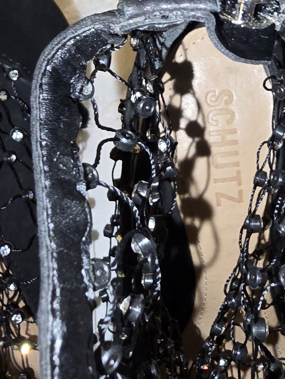 SCHUTZ Black Rhinestone Net Pointed-Toe Heels - Picture 5 of 6